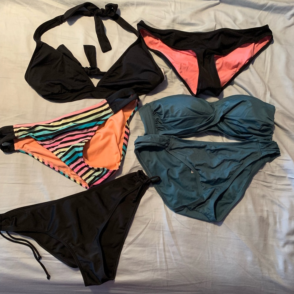 Lot of Swim suits. Fit size medium. Four bottoms, two tops